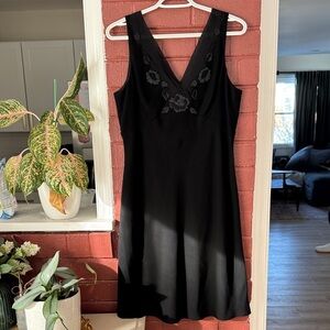 Vintage Ann Taylor Black V Neck Dress with Flower Detailing